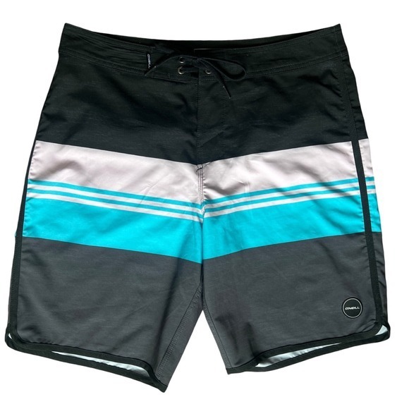 O'Neill Men's Board‎ Shorts Swim Trunks Striped Drawstring Velcro Size 32 Surfer - Picture 1 of 10